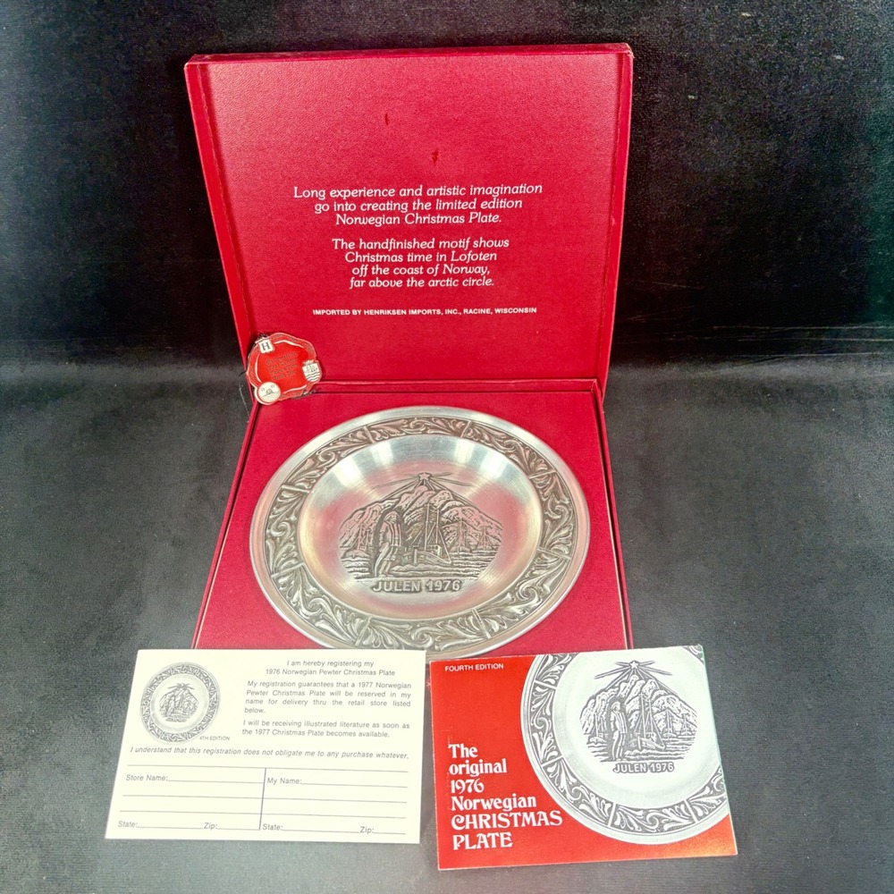 A. Holthe Norway Pewter Plate Julen 1976 Christmas‎ Plate 4th Edition in Box